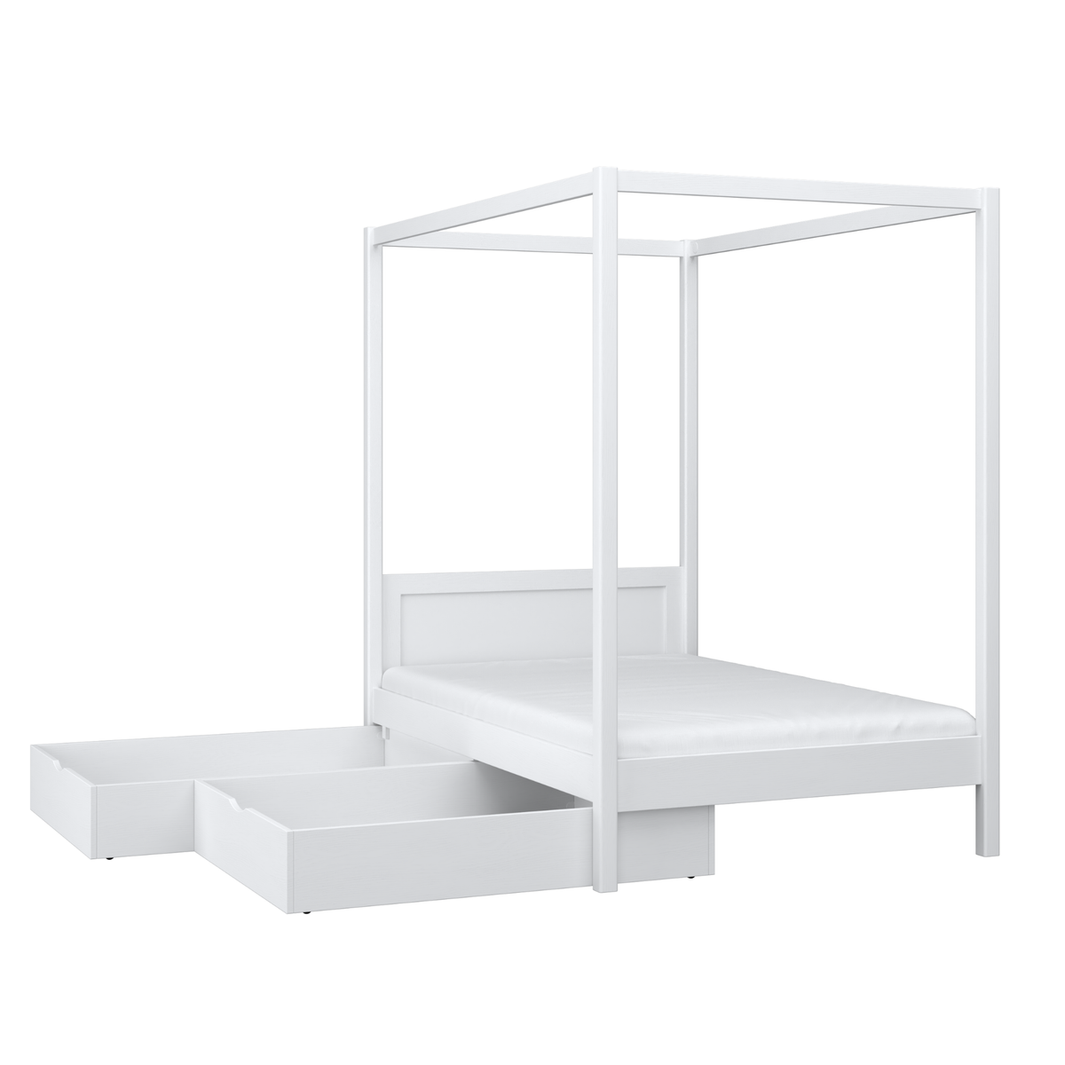Canopy Bed White with Drawer – Side View, Wooden