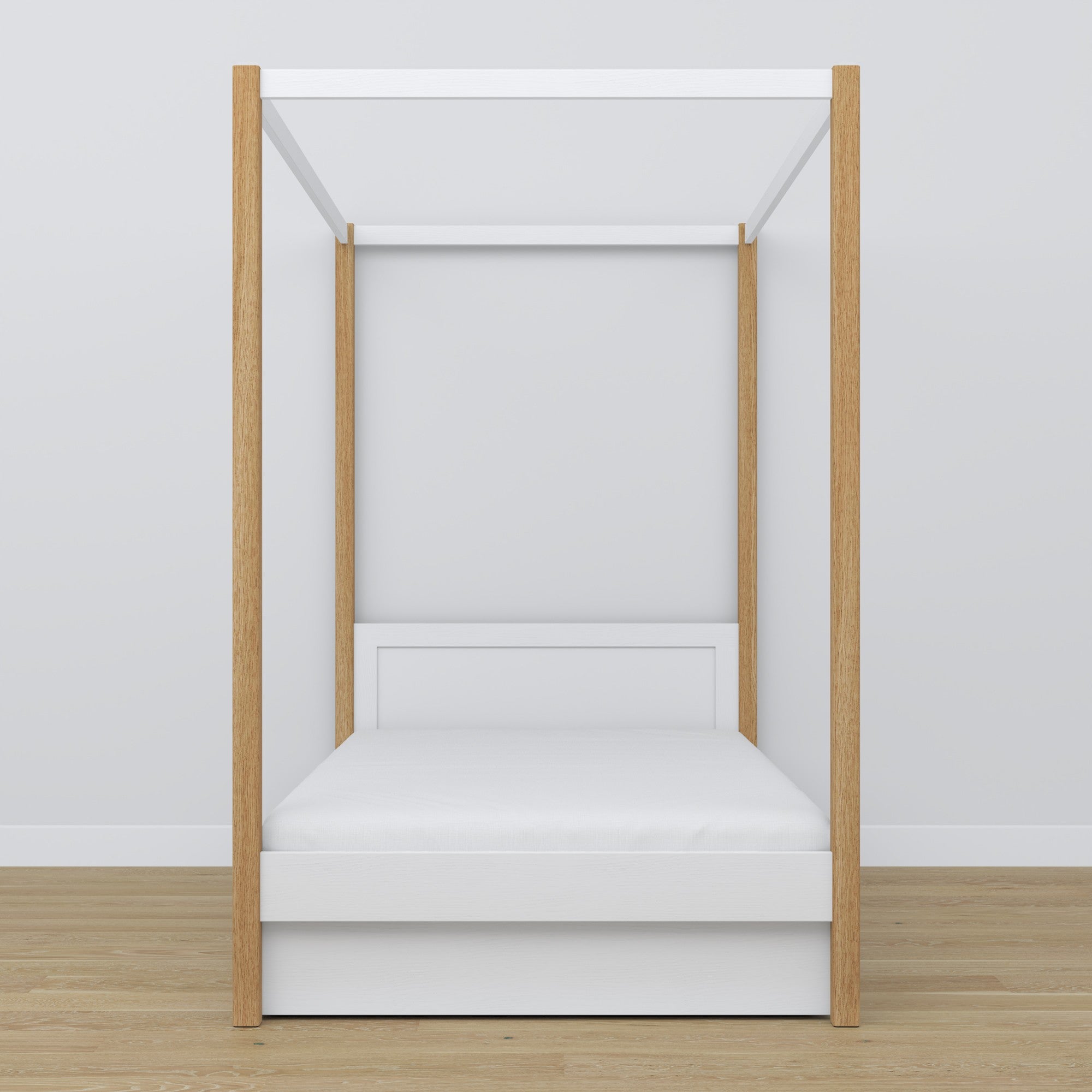 Letto bianco-quercia con baldacchino – cassetto aperto, in legno, Nizio Home