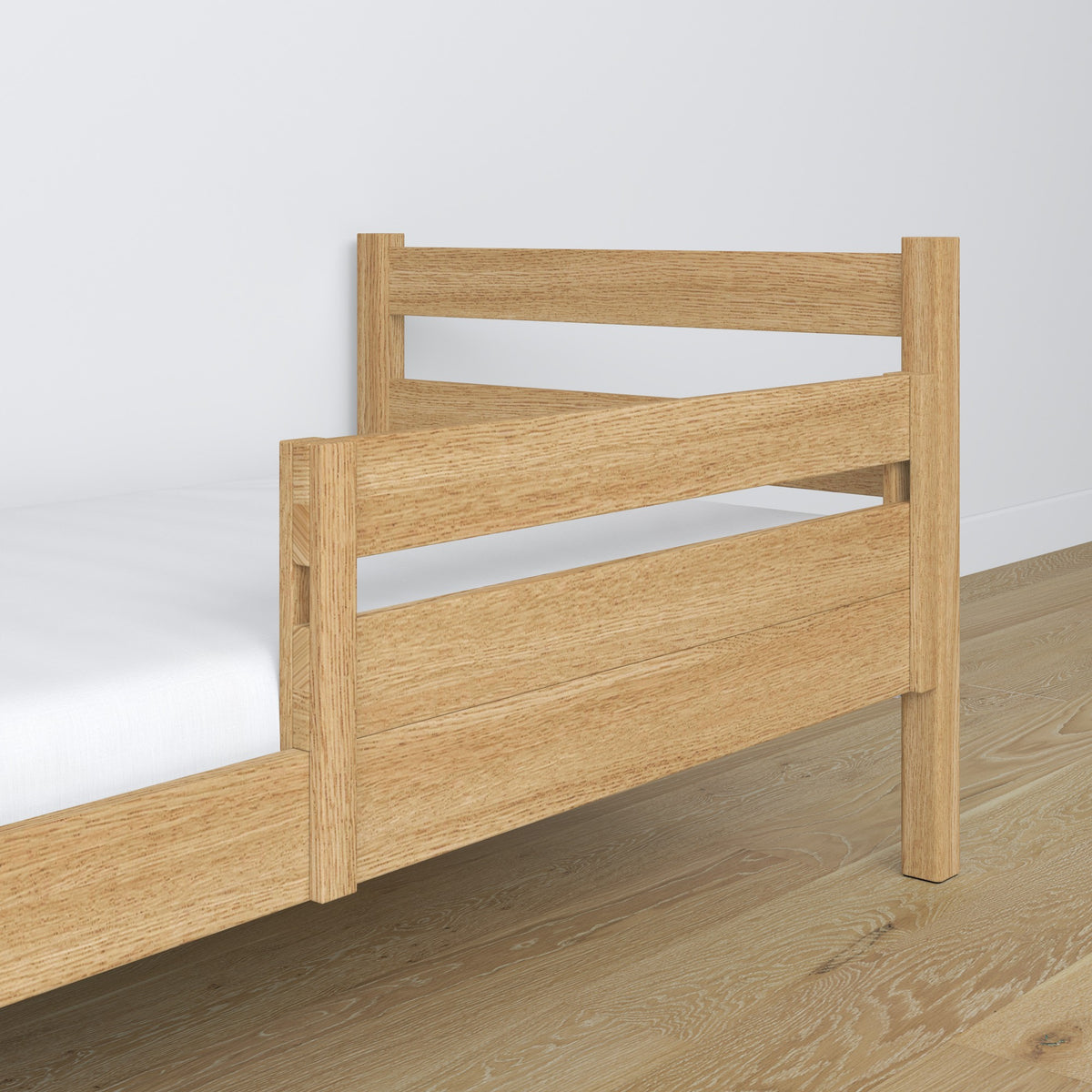 Safety rail natural oak – hook and mounting, wooden, close-up