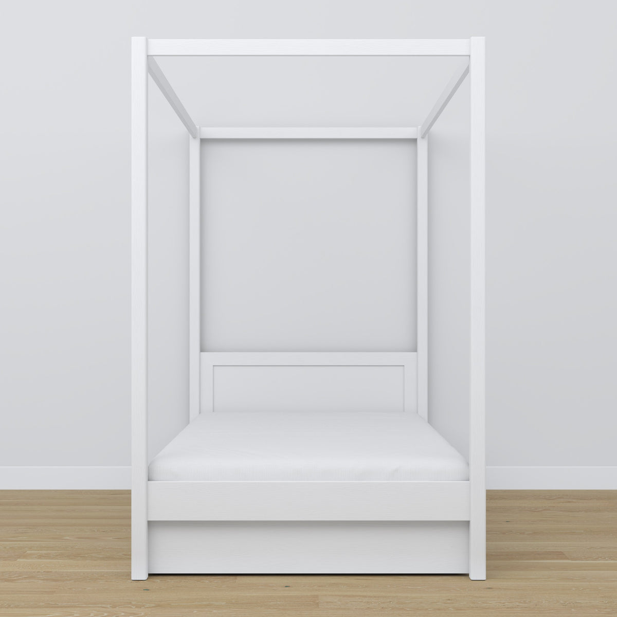 Canopy Bed White – Open Drawer, Wooden, Nizio Home