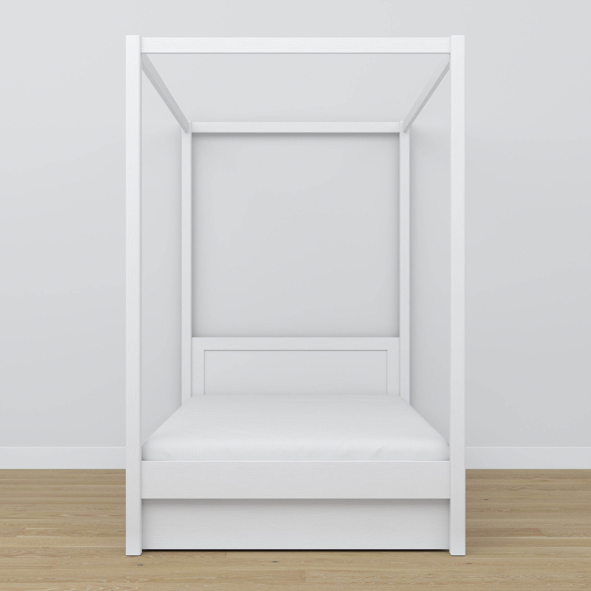Canopy Bed White – Open Drawer, Wooden, Nizio Home