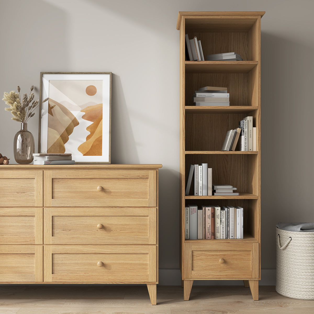Dębowy regał 1S 57 Scandi dąb naturalny
