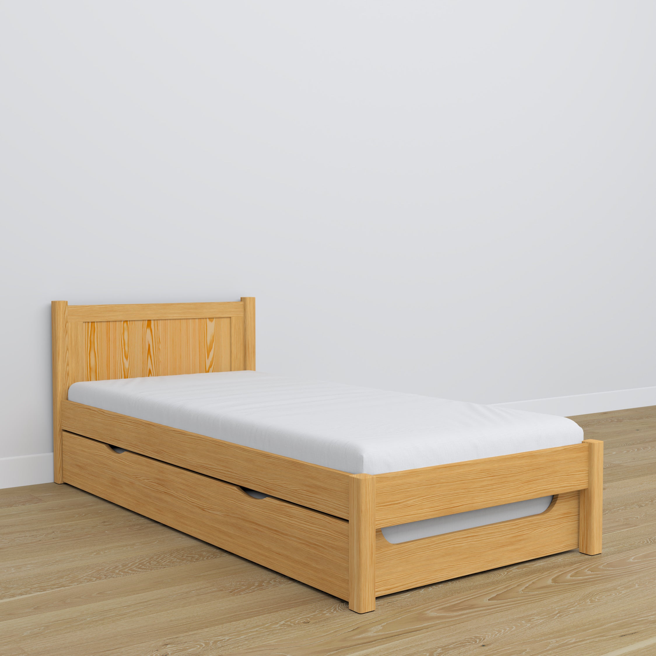 Letto pino naturale con cassetto per materasso – vista laterale, in legno, Nizio Home
