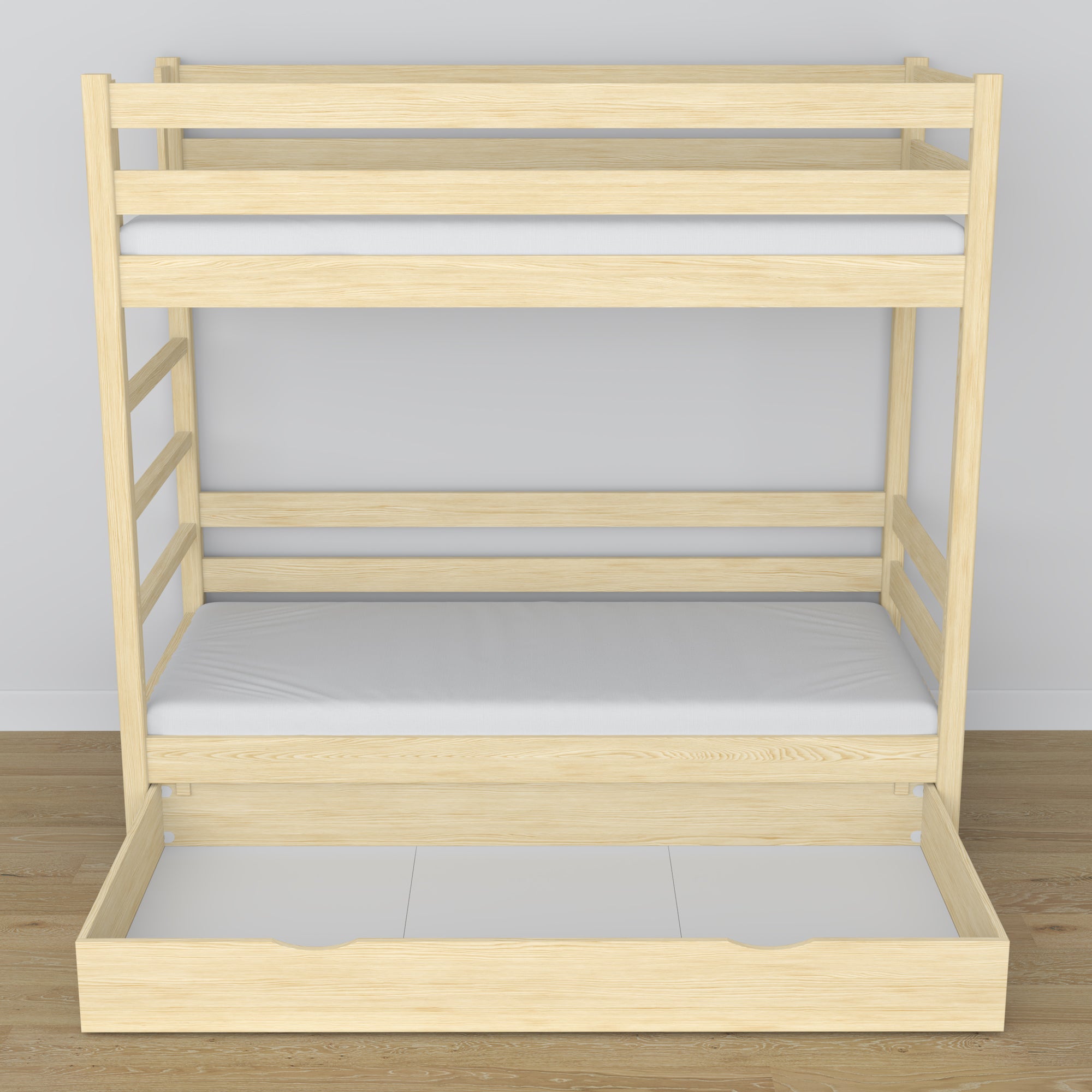 Letto a castello in legno pino trasparente con cassetto – dimensioni e schema, Nizio