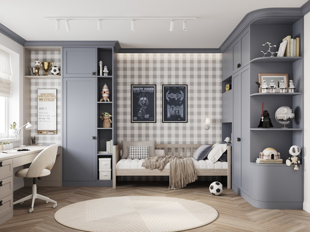Sofa bed bleached oak in a children’s room – scandi arrangement, oak
