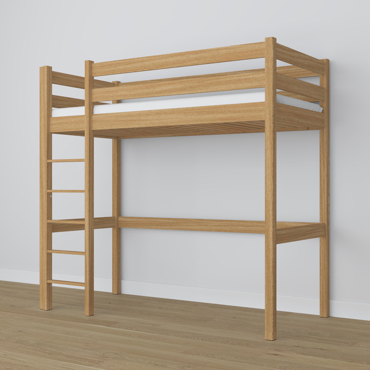 Loft bed natural oak in children’s room – scandi arrangement, oak
