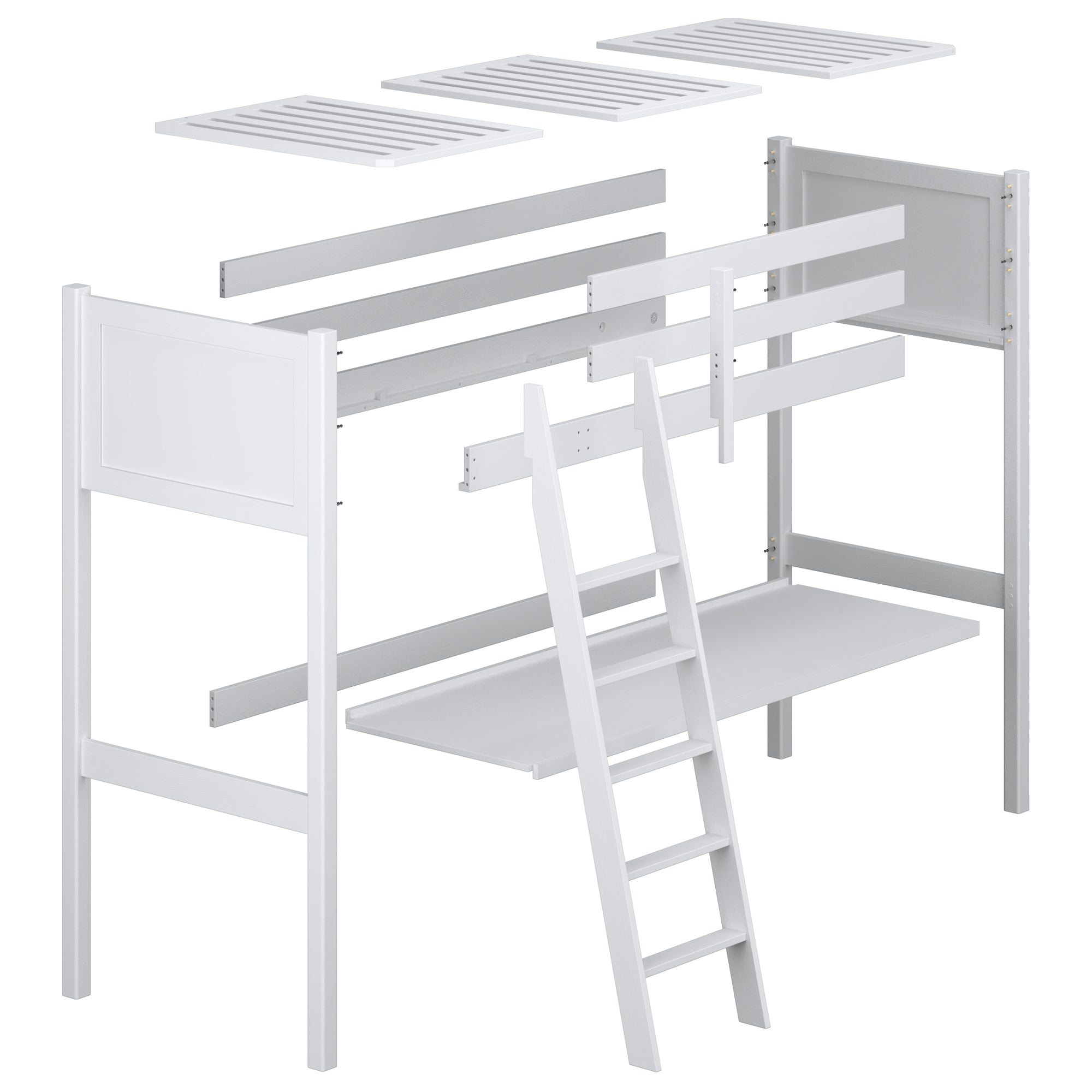 Loft bed with desk clear pine wooden – dimensions, Nizio Home