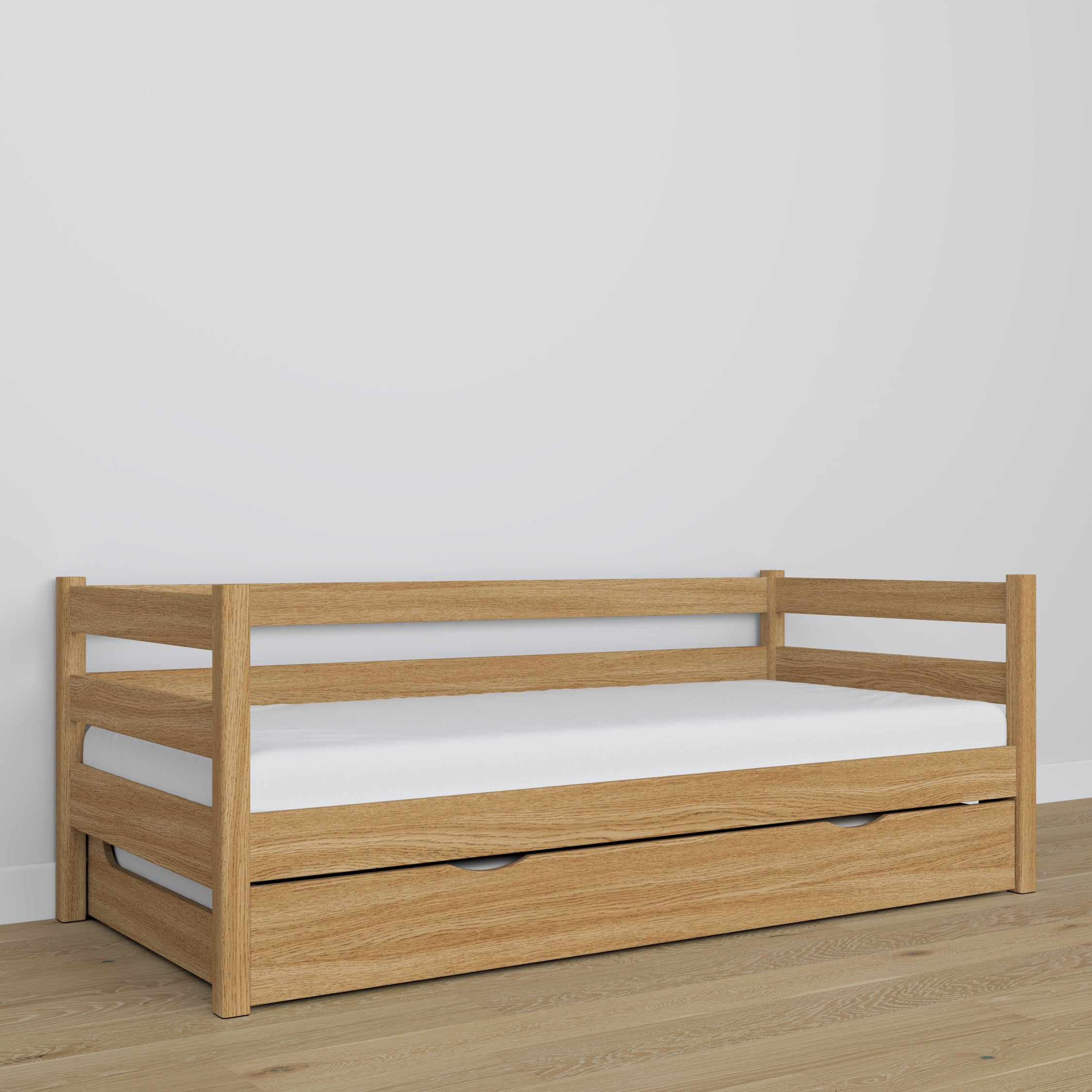 Łóżko sofa z szufladą na materac N01 dąb naturalny – dodatkowy widok, polska produkcja
