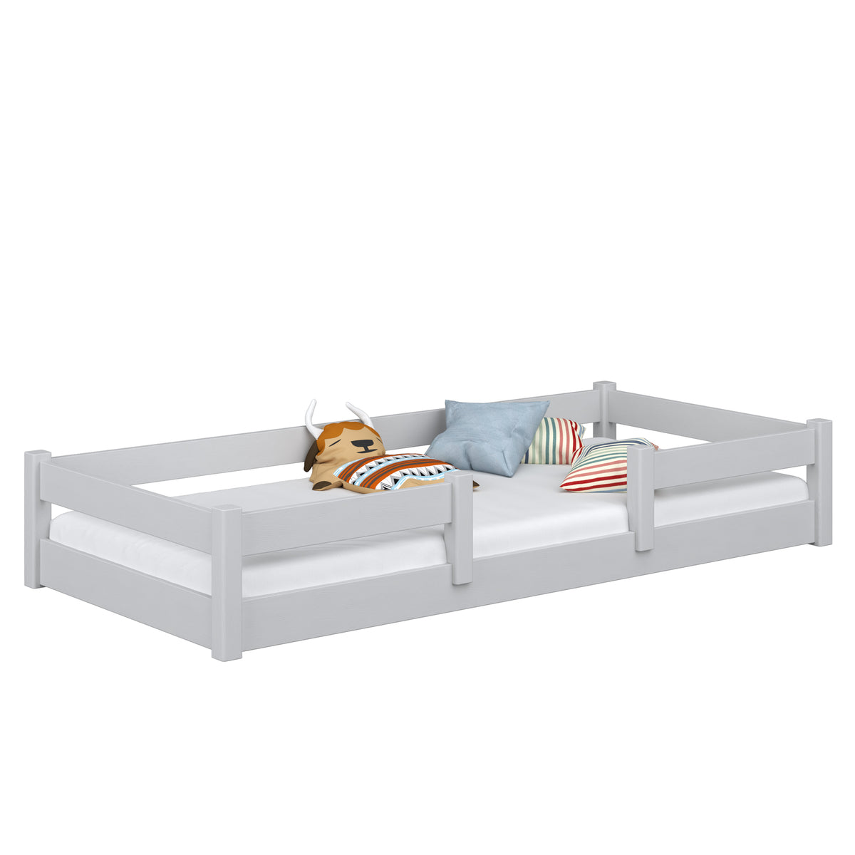 Low Bed Wooden Grey – Bedroom, Solid Wood, Scandinavian Style, Nizio