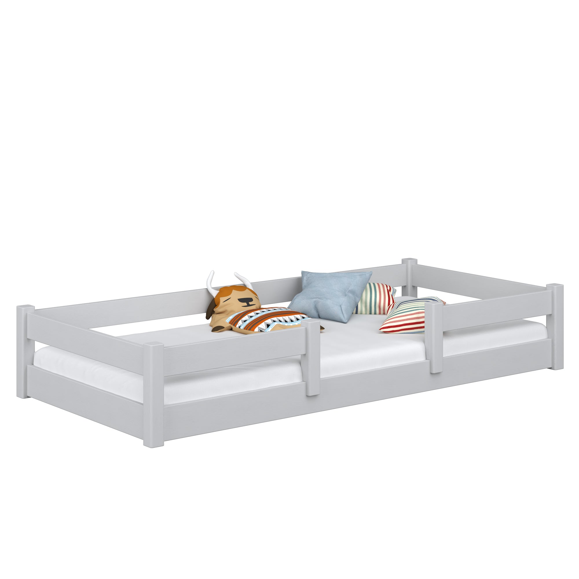 Low Bed Wooden Grey – Bedroom, Solid Wood, Scandinavian Style, Nizio