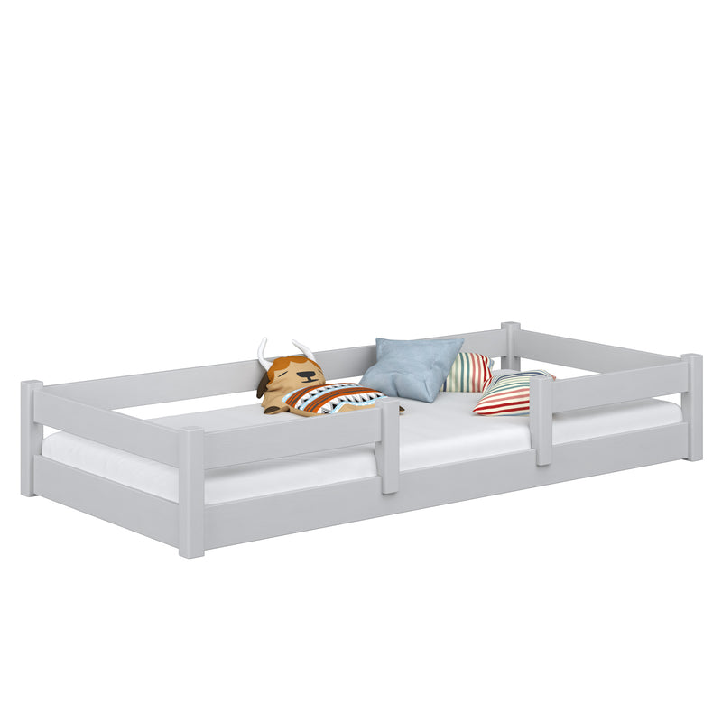 Low Bed Wooden Grey – Bedroom, Solid Wood, Scandinavian Style, Nizio