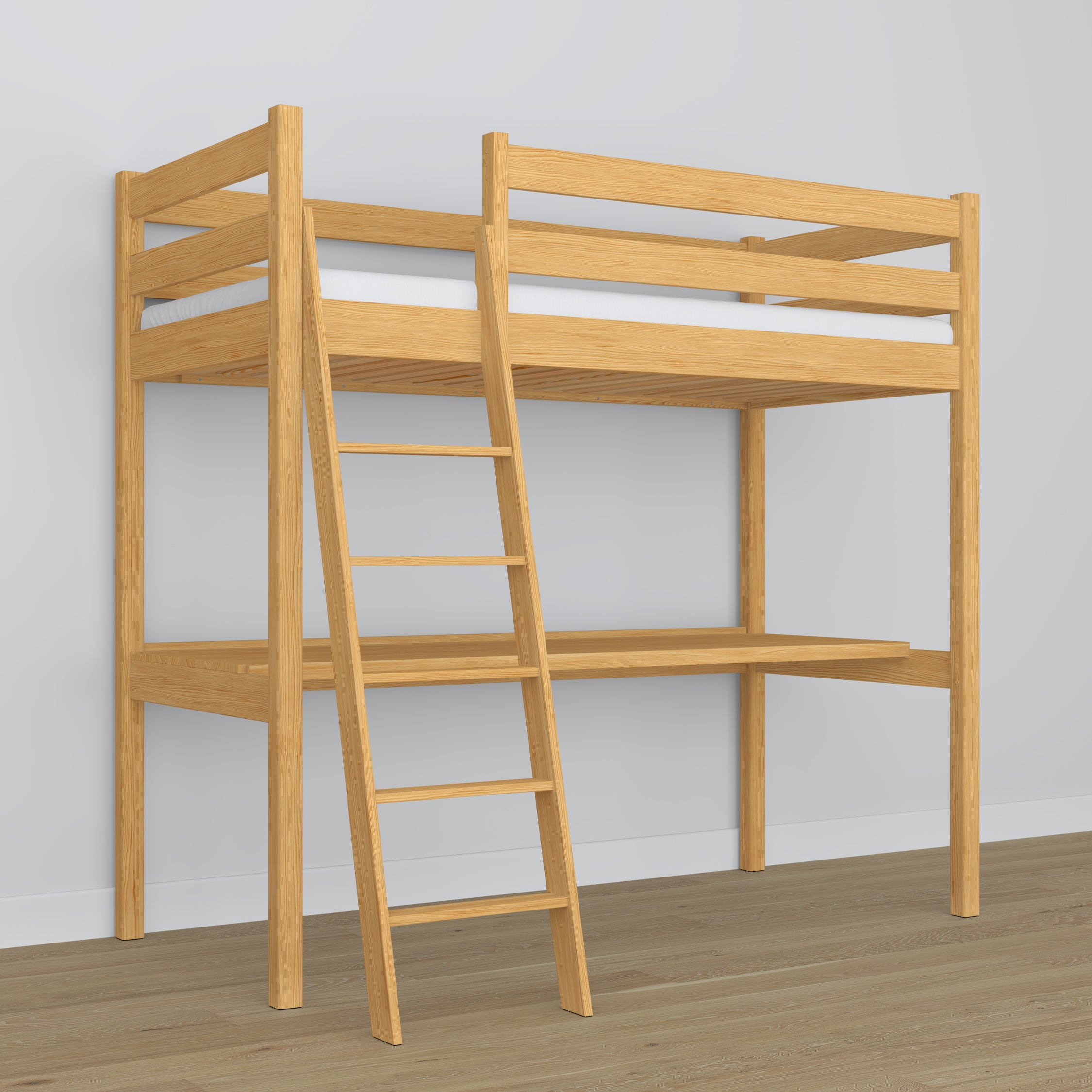 Loft bed with desk natural pine wooden – dimensions, Nizio Home