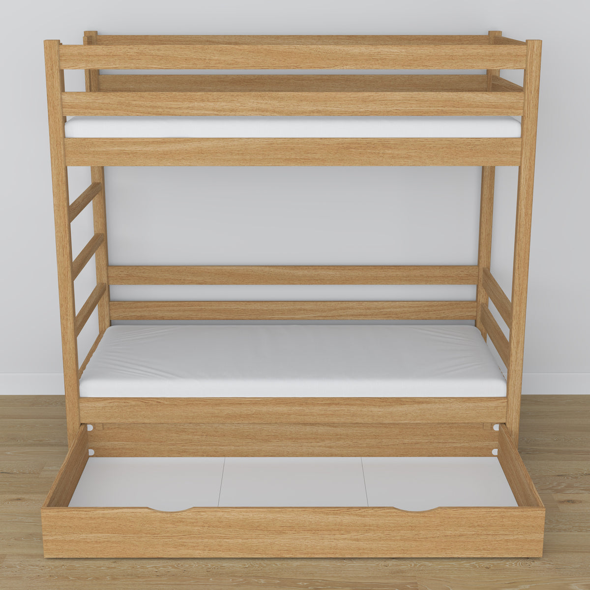 Letto a castello in rovere naturale con cassetto – dimensioni e schema, Nizio