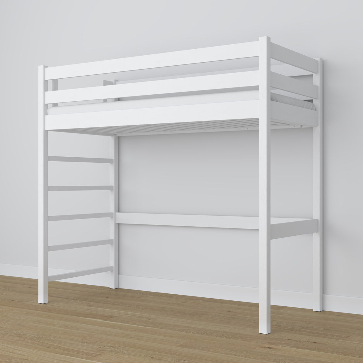 Letto a soppalco N01 bianchi in legno in stileu scandinavom, minimalistyczne