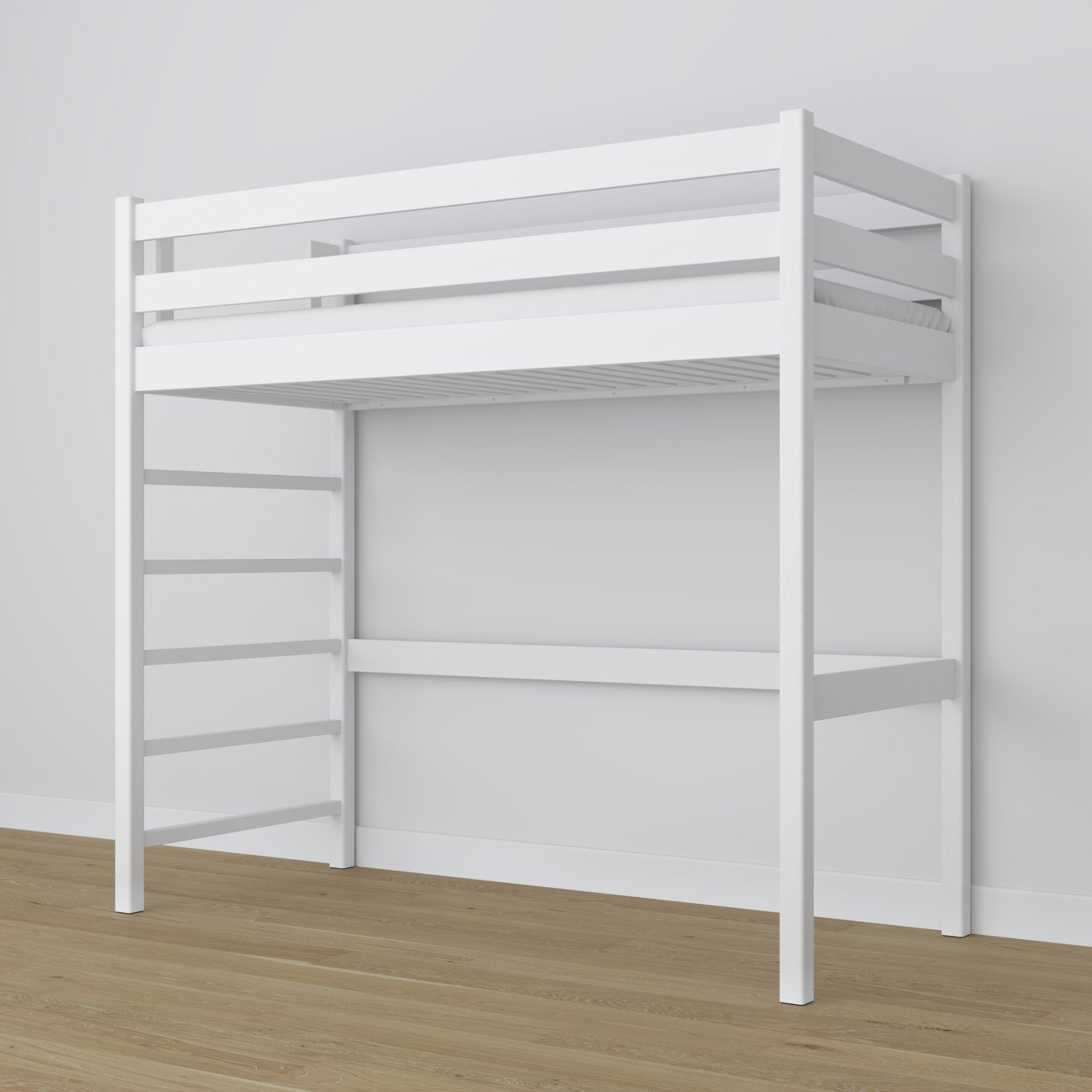 Letto a soppalco N01 bianchi in legno in stileu scandinavom, minimalistyczne