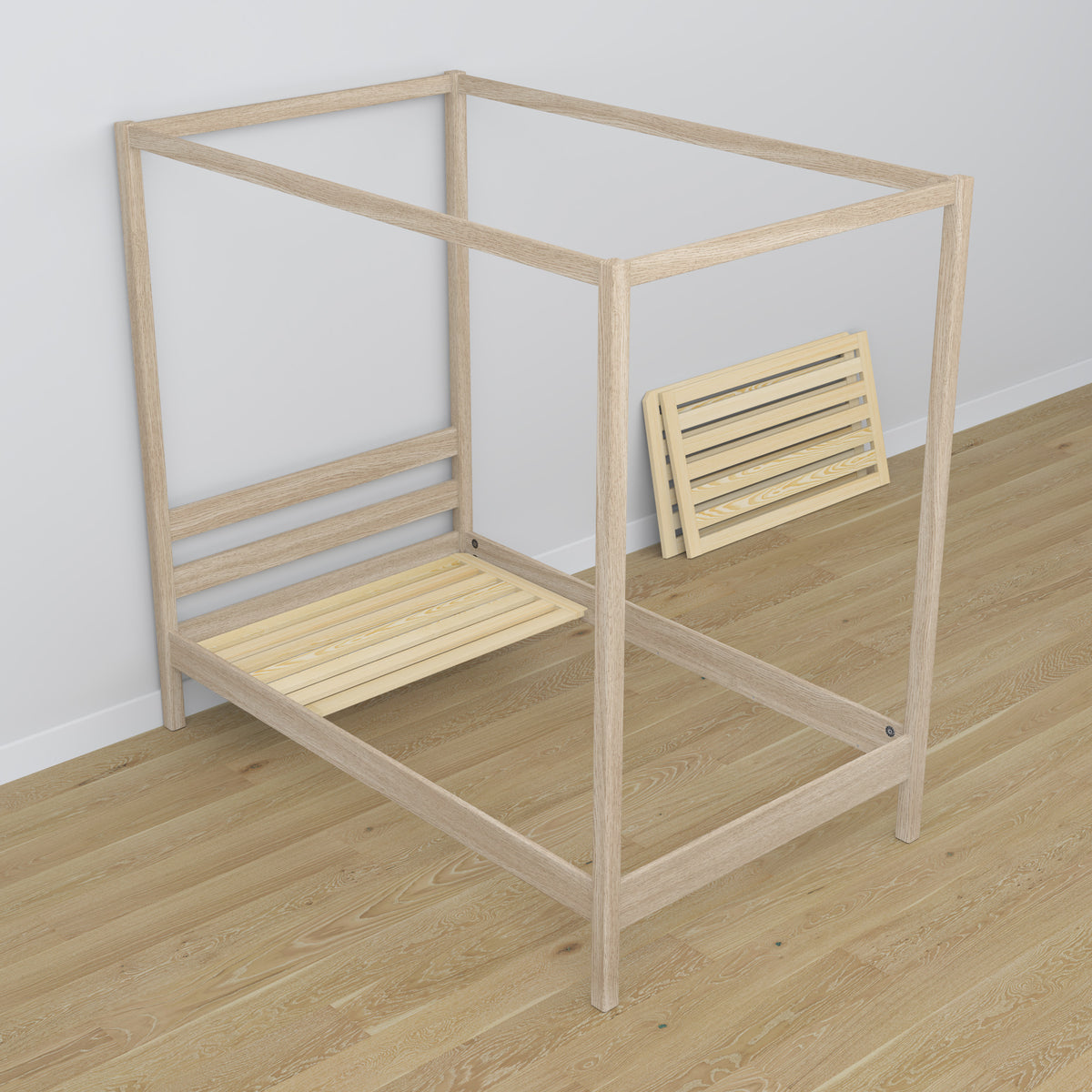Letto con baldacchino e cassetto quercia sbiancata con quercia – dimensioni, Nizio