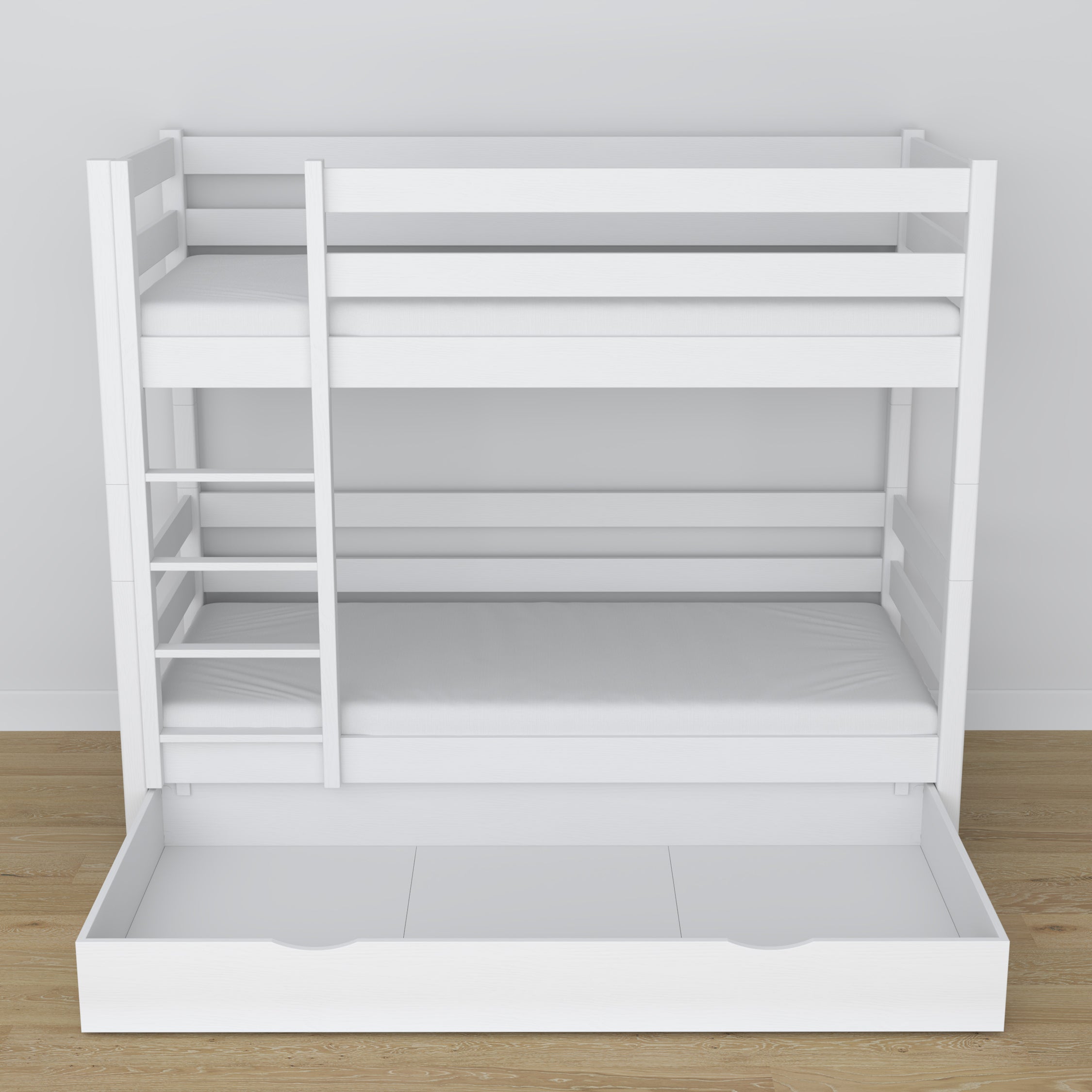 White Wooden Bunk Bed with Drawer – Dimensions and Diagram, Nizio