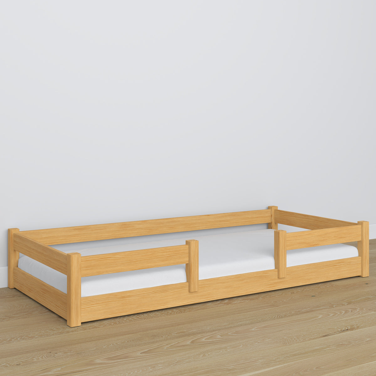 Letto basso in legno pino naturale – dettaglio giunzioni, Nizio Home