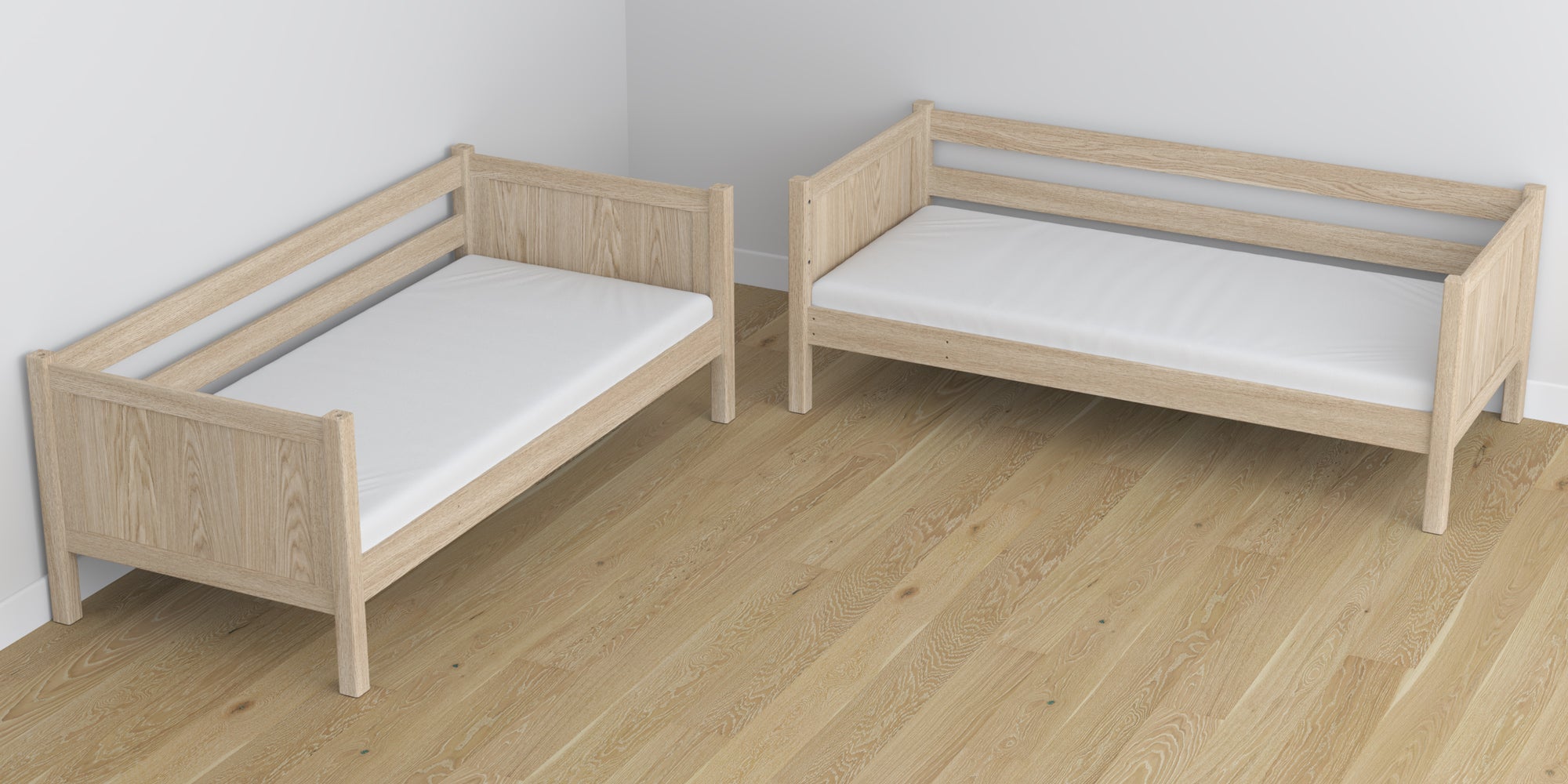 Oak Bunk Bed Bleached Oak with Mattress Drawer – Room Arrangement