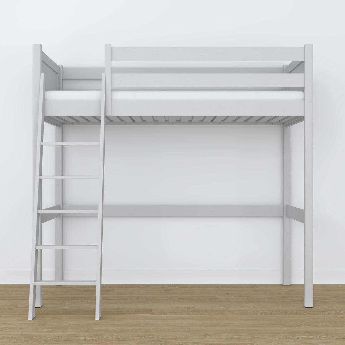 Letto a soppalco grigio – scala e sponda in legno, Nizio Home
