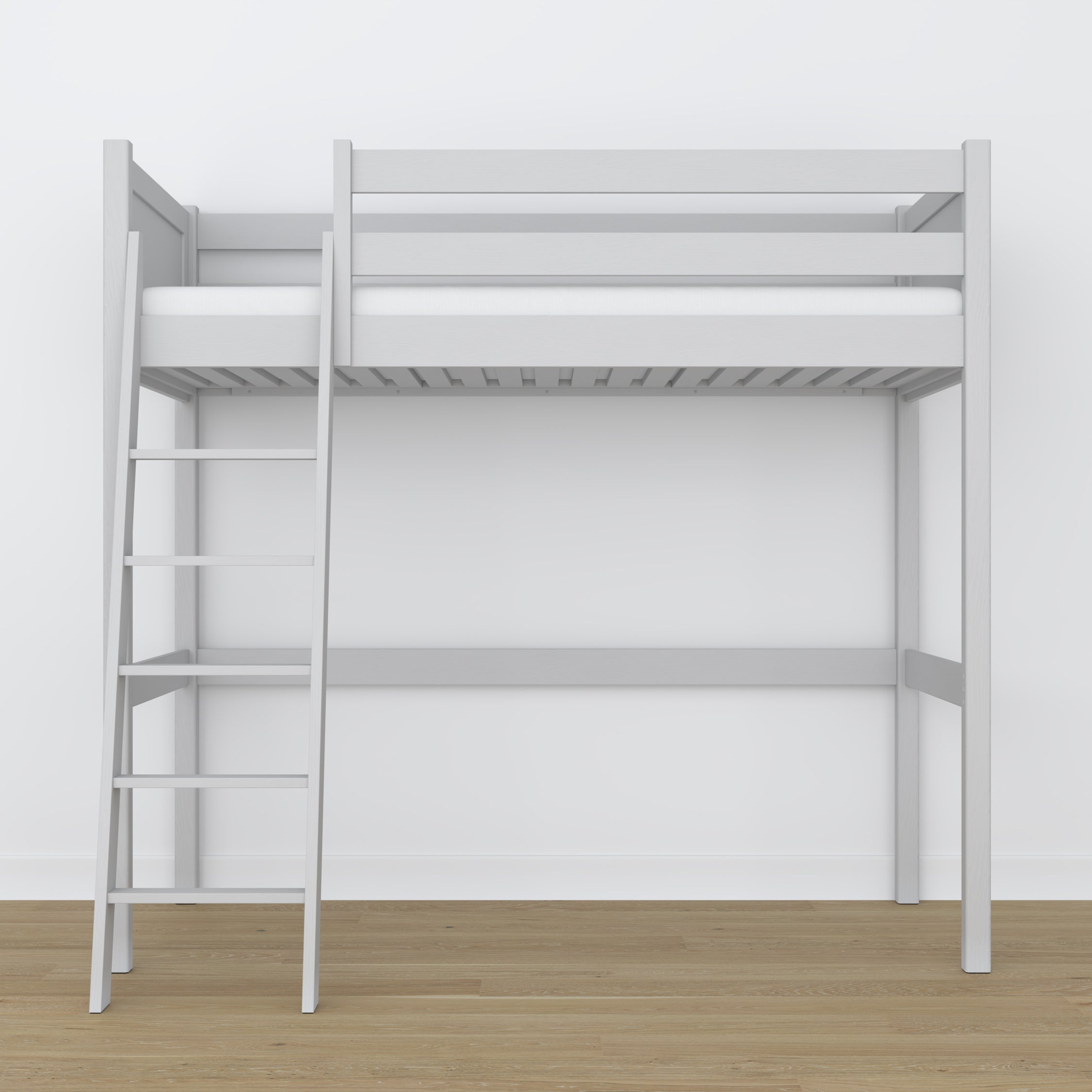 Letto a soppalco grigio – scala e sponda in legno, Nizio Home