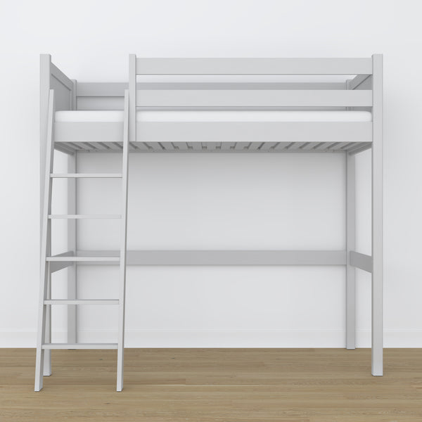 Loft bed grey – wooden ladder and safety rail, Nizio Home