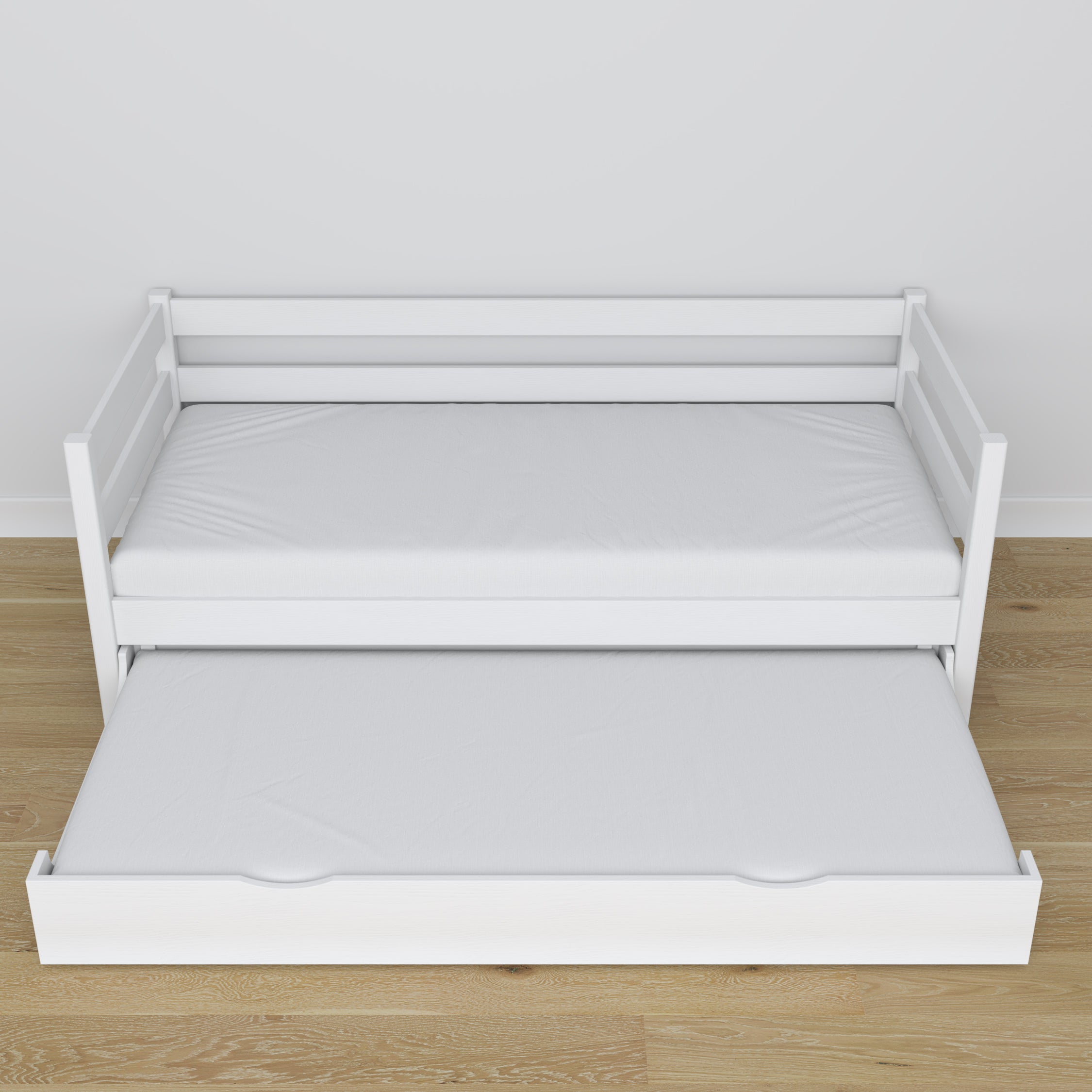 Łóżko sofa z szufladą na materac biały z drewna – wymiary, Nizio