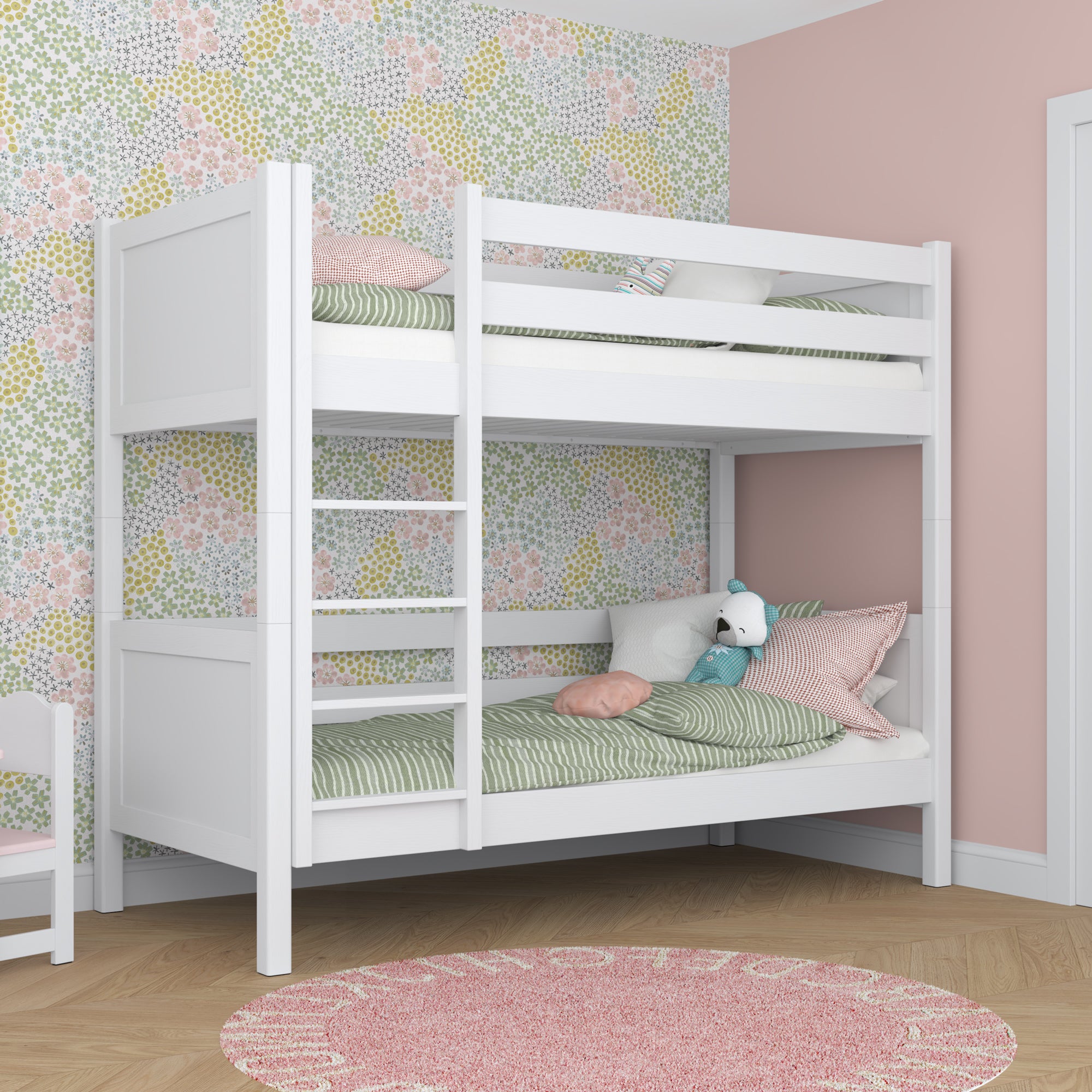 White Wooden Bunk Bed – Two Sleeping Areas in One, Safe Construction