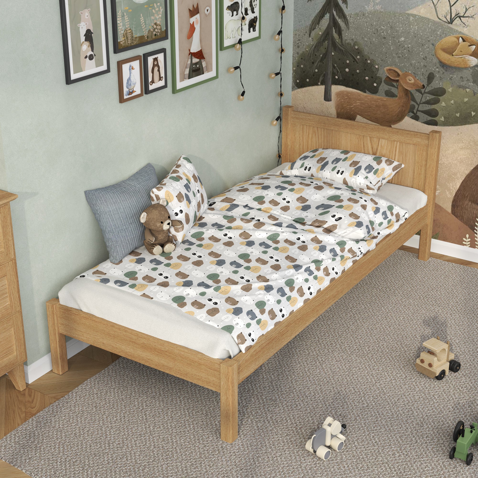 Letto quercia naturale in nella cameretta dei bambini – allestimento scandinava, in quercia