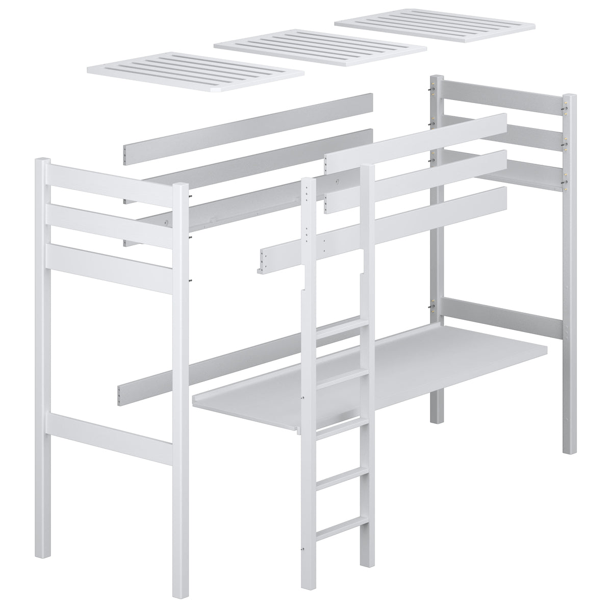 Grey Wooden Loft Bed with Desk – Scandi Room Arrangement, Nizio