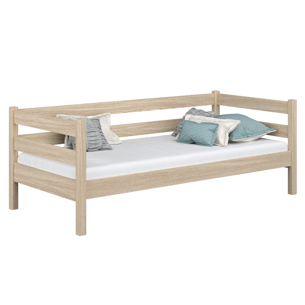 Dębowe łóżko sofa N01 dąb bielony – widok ogólny, lite drewno dębowe