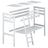 Loft bed clear pine with desk – tabletop and wooden joints, close-up