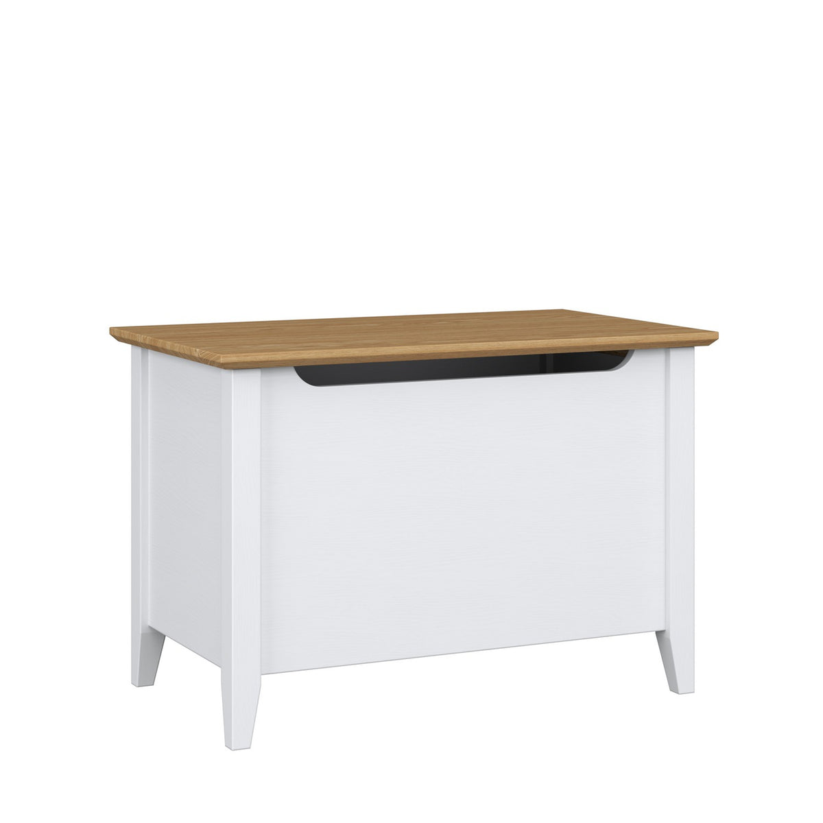 Baule bianco con quercia – in legno, coperchio chiuso, vista frontealny, Nizio