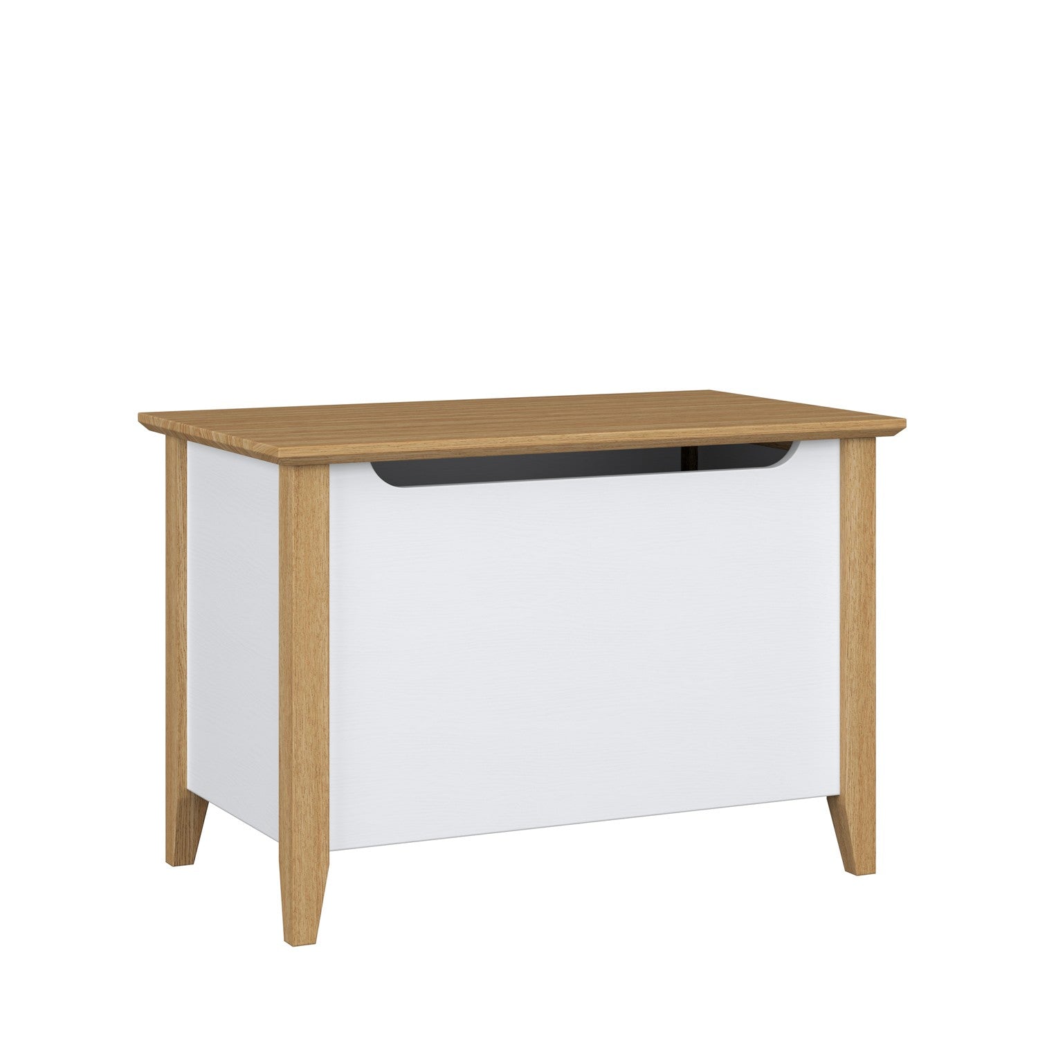 Baule in legno bianco con quercia – coperchio aperto, capiente ambiente per del contenimento