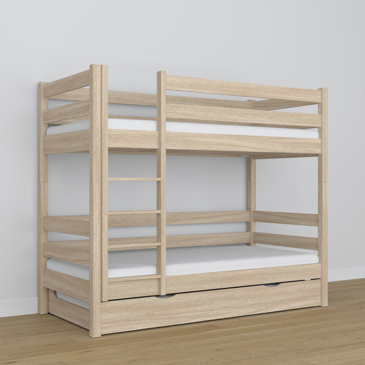 Bunk Bed with Mattress Drawer Bleached Oak Oak – Solid Wood, Scandi Style