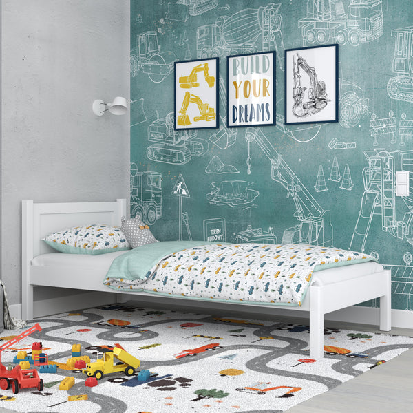 Single wooden bed white – children’s room, solid wood, scandi style