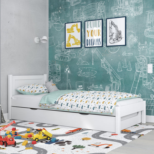 White Bed with Drawer for Additional Mattress – Wooden, for Children, Nizio