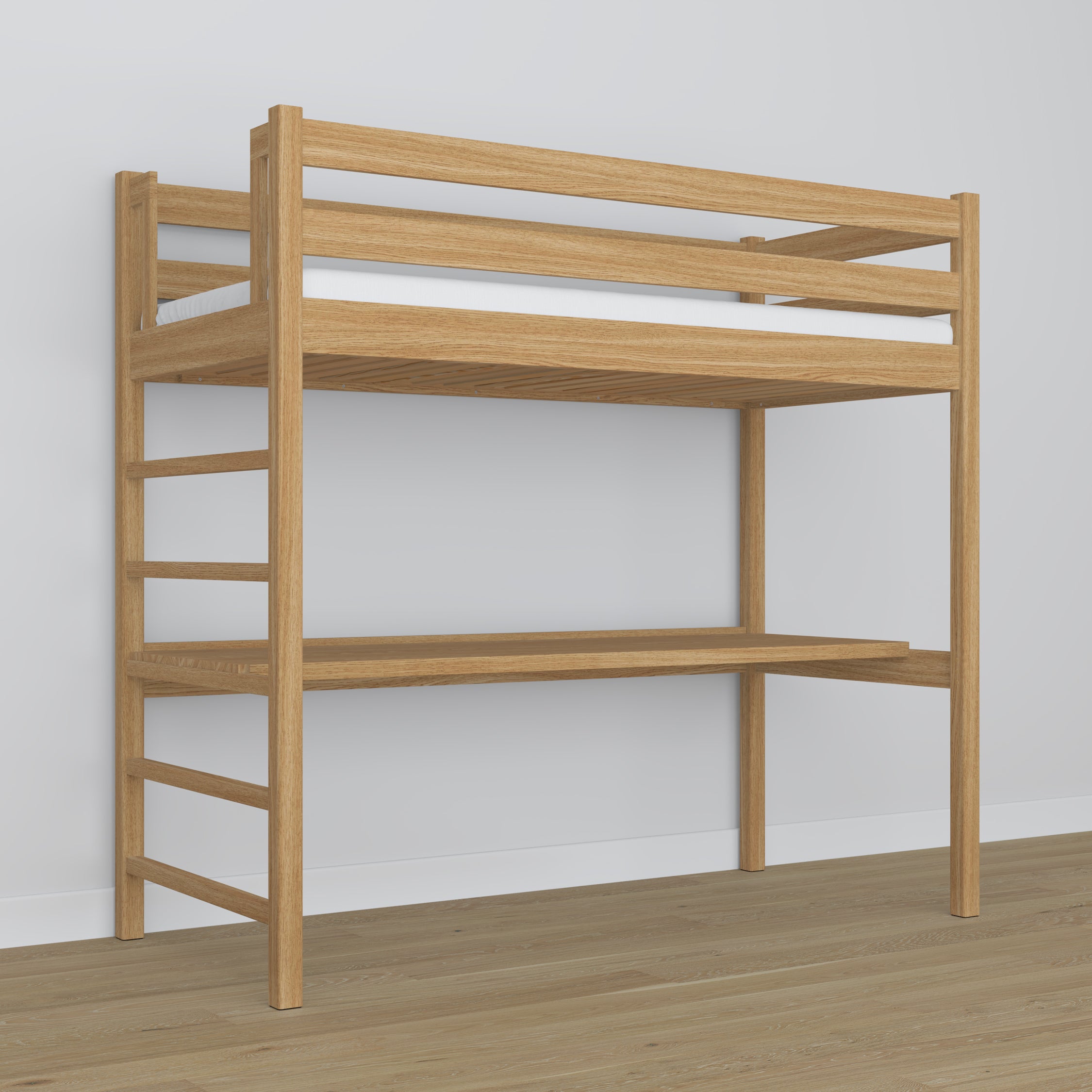 Loft bed with desk natural oak oak – dimensions, Nizio Home
