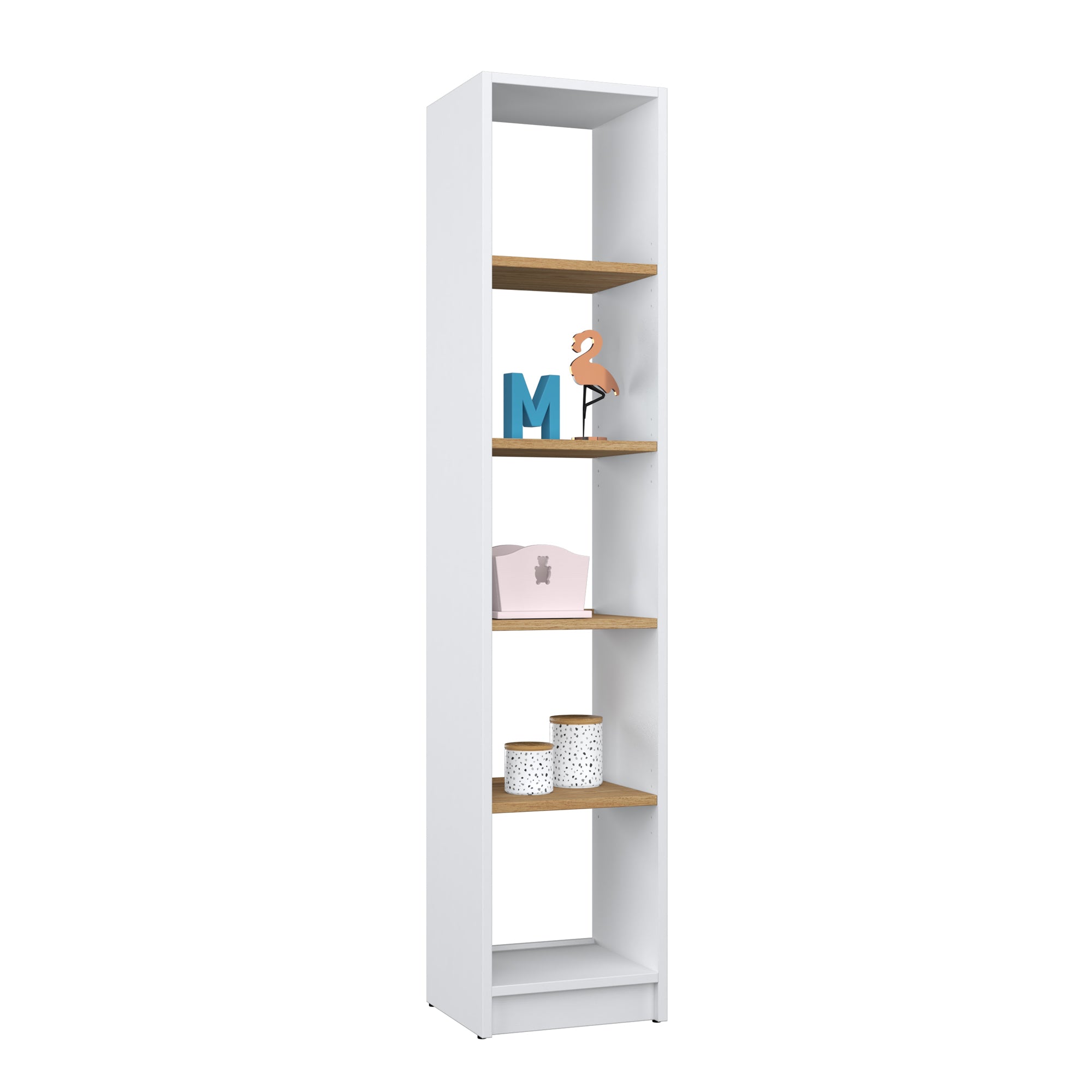 Bookcase wooden white-oak – living room and office, solid wood, Scandinavian style Nizio