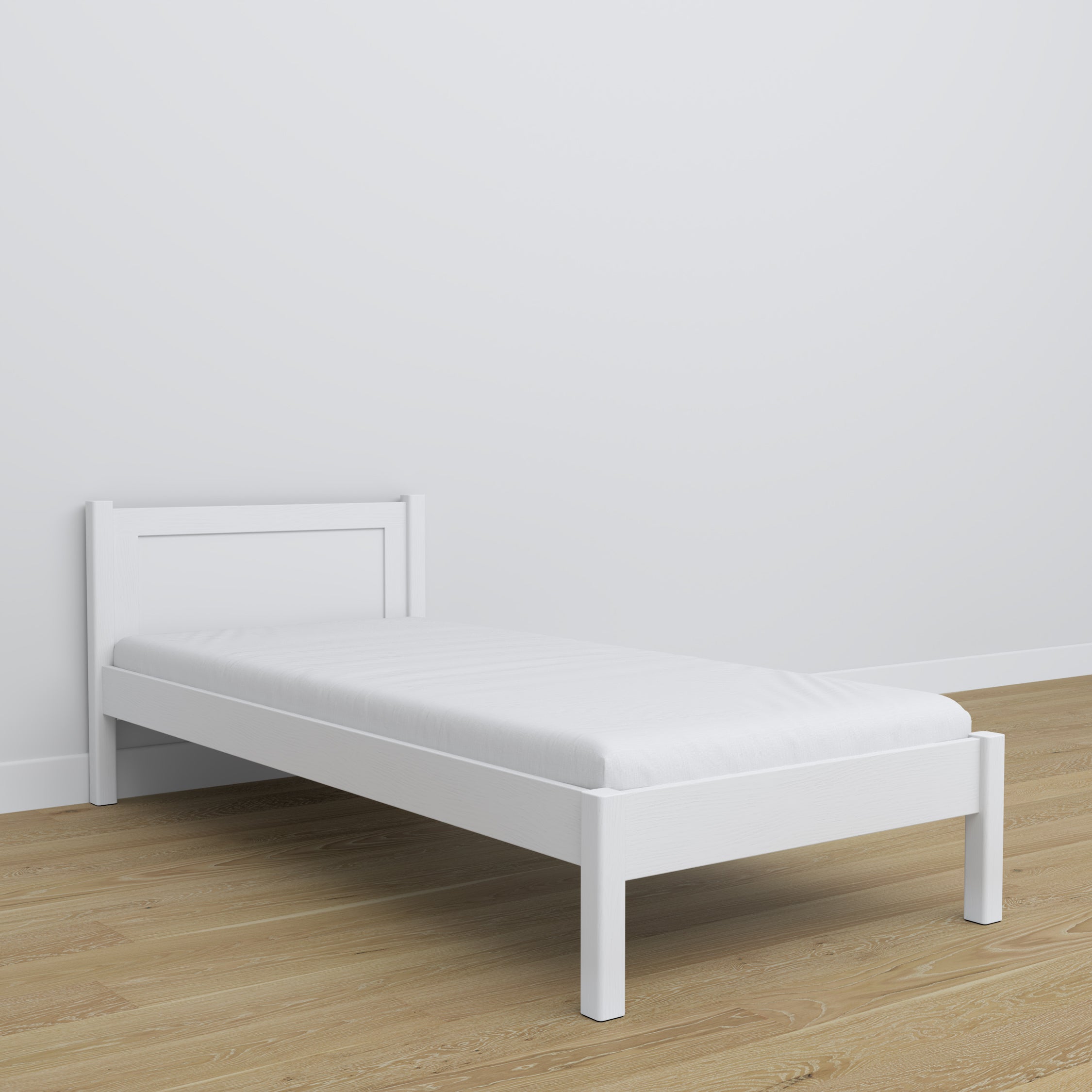 Letto singolo in legno bianco – dettaglio giunzioni e legno, Nizio Home