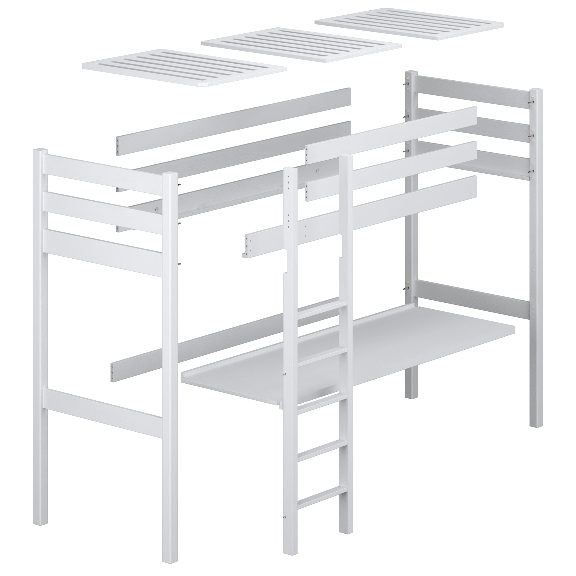 Loft bed with desk clear pine wooden – dimensions, Nizio Home