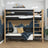 Black and Oak Bunk Bed – Wooden Ladder and Safety Rail, Nizio Home