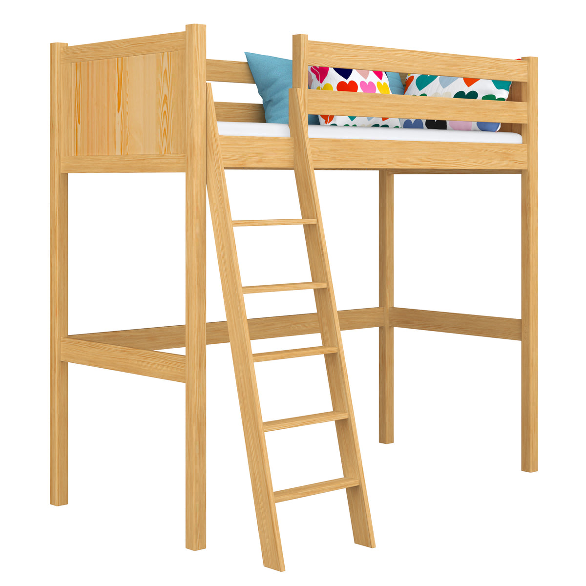 Letto a soppalco in legno pino naturale – stanza per bambini, legno massello, stile scandi