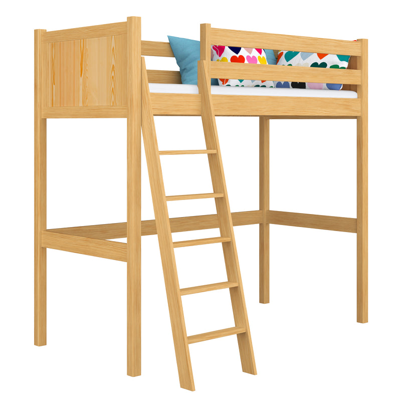 Letto a soppalco in legno pino naturale – stanza per bambini, legno massello, stile scandi