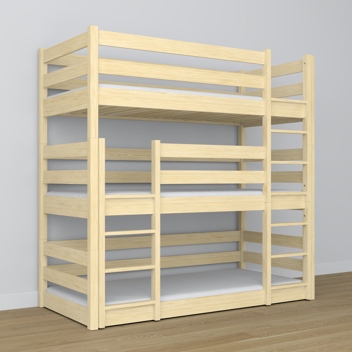 Triple bunk bed wooden clear pine – maximum use of room space