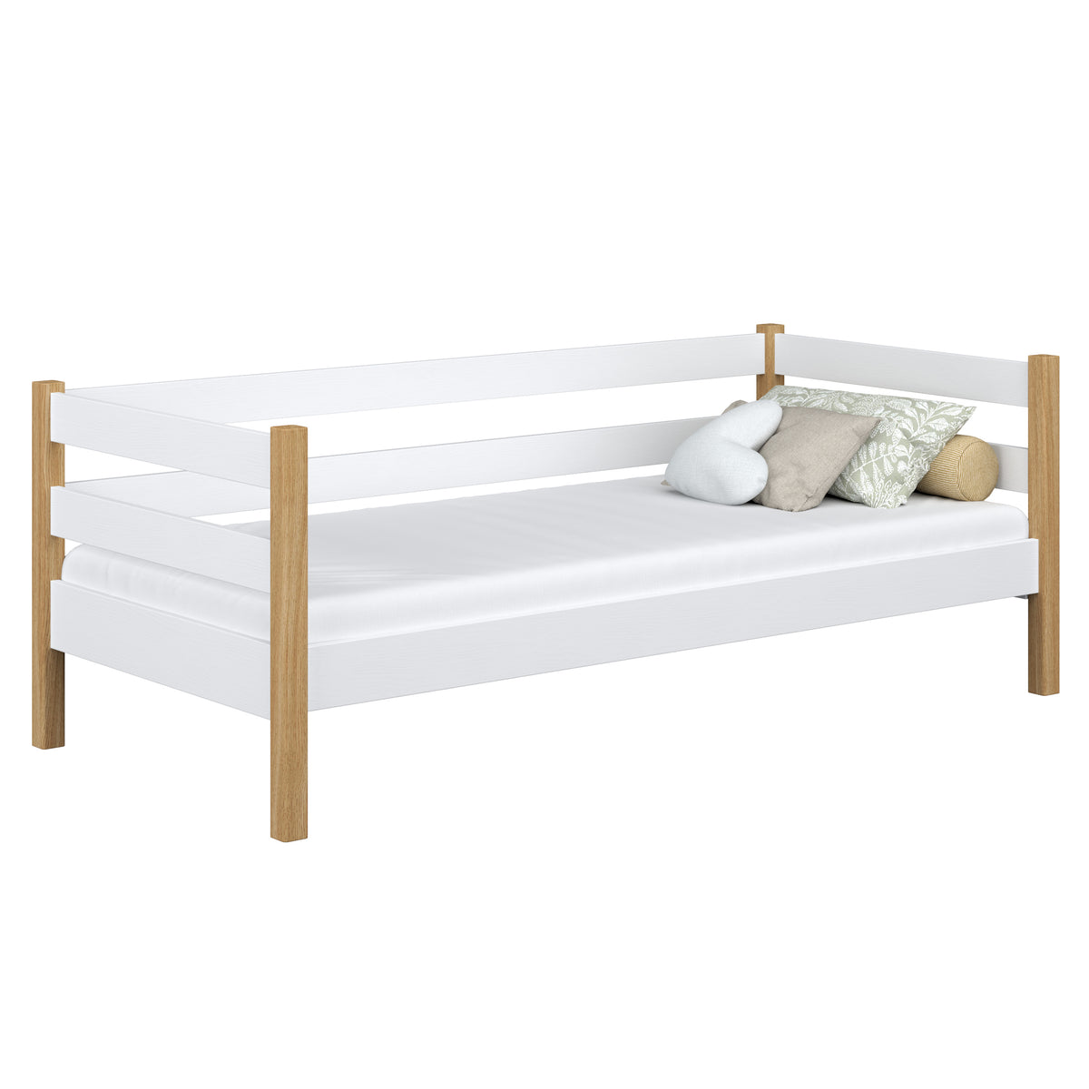 Letto divano in legno bianco-quercia – stanza per bambini, stile scandinavo Nizio