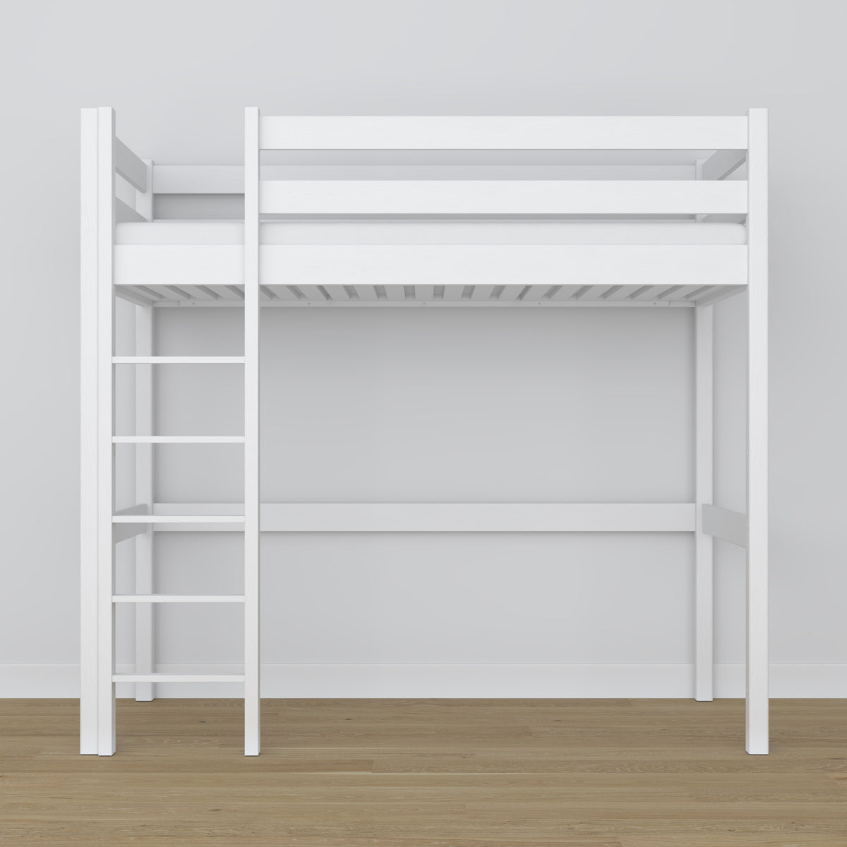 Letto a soppalco in legno bianco – dettaglio giunzioni e scala, Nizio Home