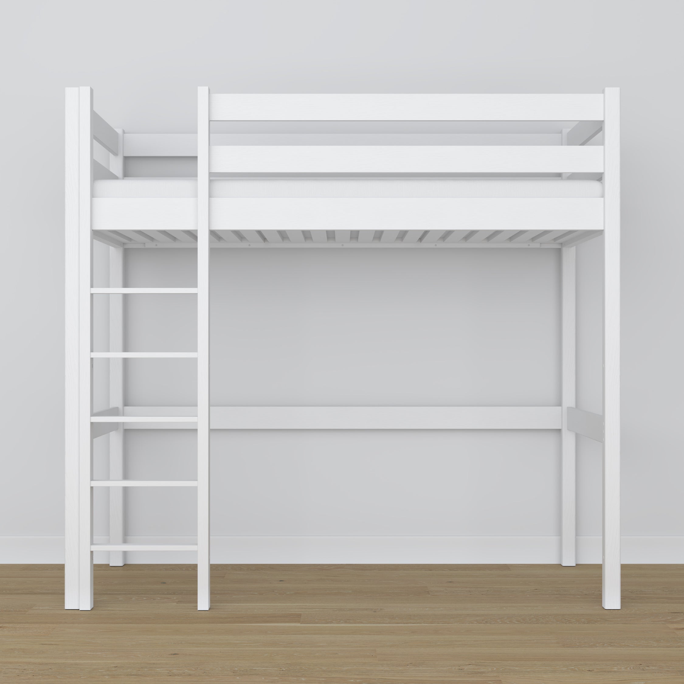 Letto a soppalco in legno bianco – dettaglio giunzioni e scala, Nizio Home