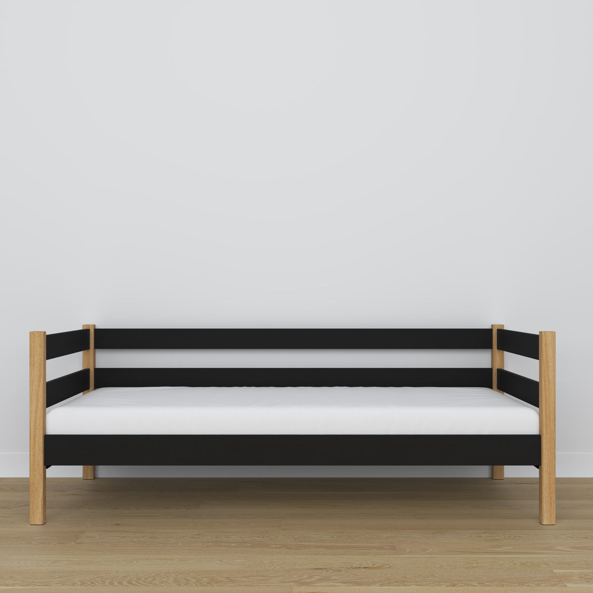 Letto divano in legno nero-quercia – dettaglio legno e giunzioni, Nizio Home