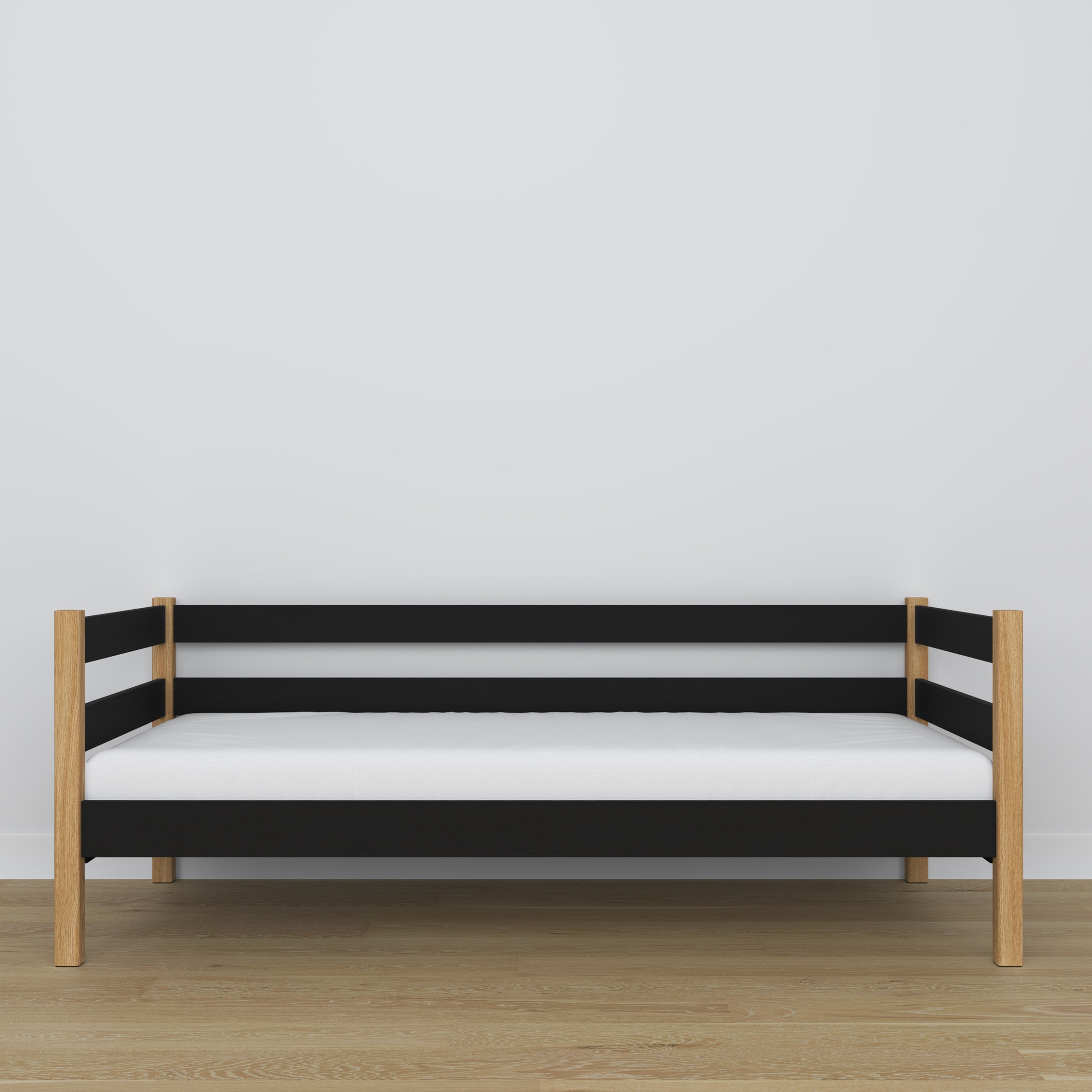 Letto divano in legno nero-quercia – dettaglio legno e giunzioni, Nizio Home
